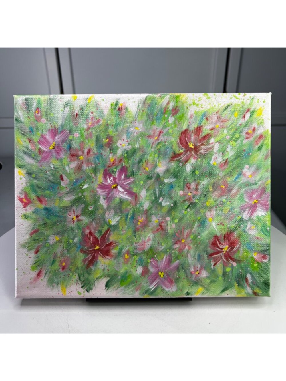 Flowering 2 Original Acrylic Painting Floral Wall Art On 8x10 Stretched Canvas - Picture 4 of 7